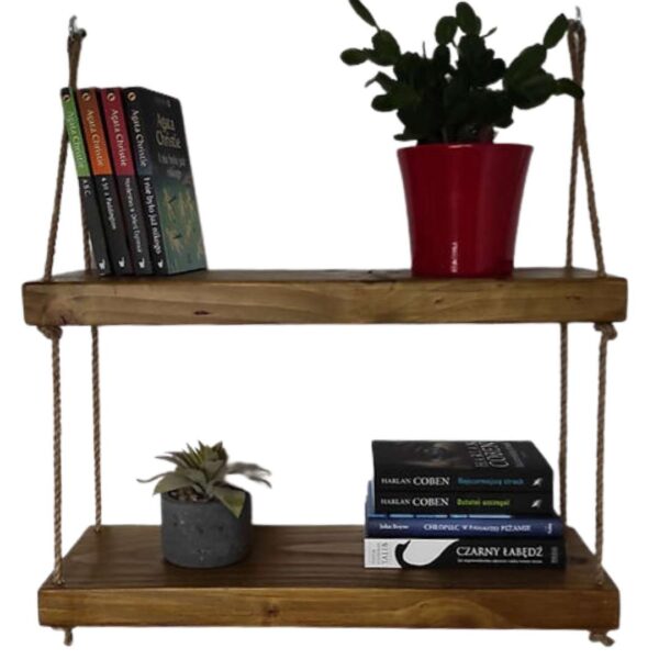 Hanging Wooden Shelve With Jute Rope (2 PCS)
