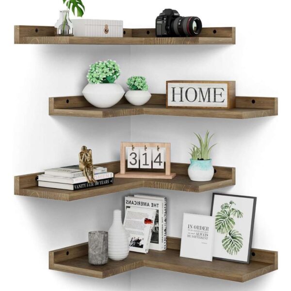 L-Shaped Floating Wooden Corner Shelves