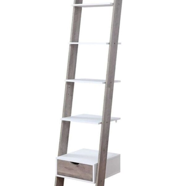 Ladder Wooden Articles With 5 Shelves And Drawer